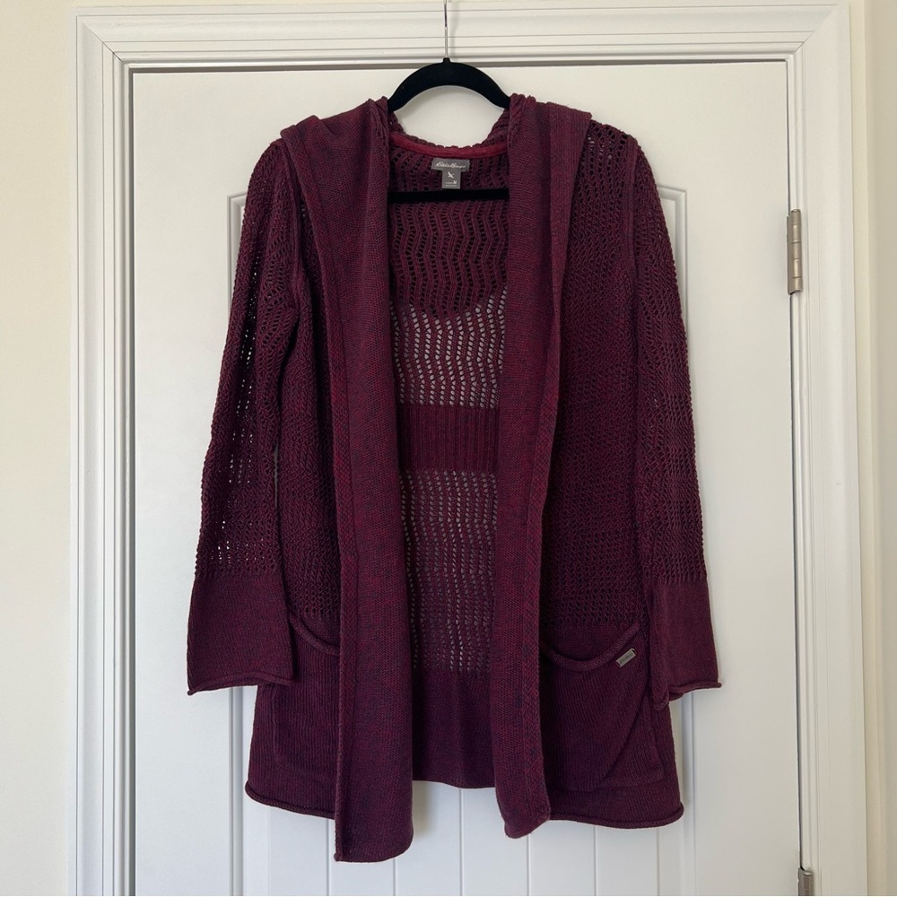 Eddie Bauer Burgundy Open-Knit Cardigan